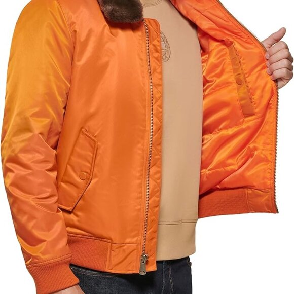Tommy Hilfiger Men's Bomber Jacket with Removable Pile Collar Orange - Picture 4 of 5
